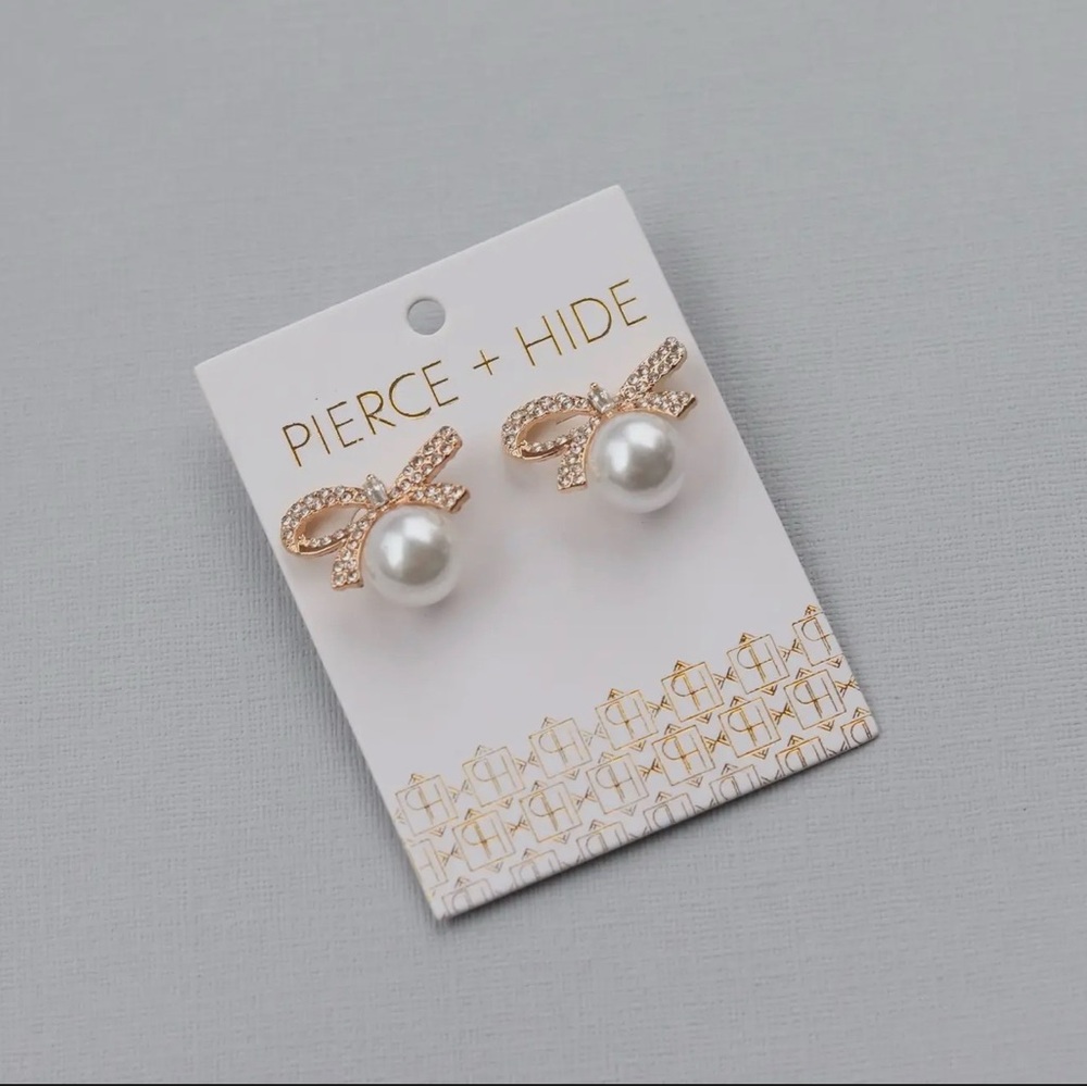 Gold and White Pearl Bow Earrings